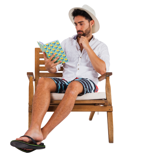 Imagem de um homem sentado lendo
